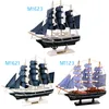 Oggetti decorativi Figurine Modello di nave pirata Nave a vela in legno Stile mediterraneo Decorazione domestica Modello di barca nautica intagliato a mano Figurine regalo 230210