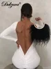 Abiti casual Dulzura Autunno increspato Y2K Vestiti manica lunga Backless O-Collo aderente Abiti longuette per le donne Club Festa di compleanno Elegante 230210