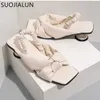 New Slip Summer Women On 2022 Sandals SUOJIALUN Shoes Fashion Bow-knot Square Toe Casual Slides Low Heel Ladies Dress Sandal Shoe T230208 11