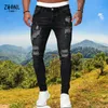 Menans jeans mode gescheurde jeans streetwear heren zwarte jeans slank fit hiphop magere broek hoge kwaliteit denim kleding casual broek 230209