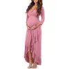 Casual Dresses Women Solid Color Maternity Dress Long Sleeve V-neck Irregular Ruffle One-piece Clothes