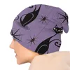 Beralar Cool Retro Spooky Meow Spider Web Kafatasları Beanies Kadınlar Kış Sıcak Eğik Beanie Şapka Örgü Bonnet Kapağı Kayak için