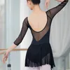 Stage Wear Wholesale Good Quality Mesh Sleeve Women Ballet Dance Adult Leotard With Skirt