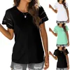 Camisetas femininas Mulheres Lace Camisa de manga curta verão top solto tee casual de cor sólida em branco