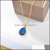 Pendant Necklaces Teardrop Resin Stone Crystal Druzy Necklace For Women Gold Plating White Pink Blue Fashion Jewelry Drop Delivery Pe Dhxuf