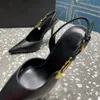 Safety Pin Slingback Patent Calf Leather Pumps skor Sky High Stiletto klackar spetsiga tå sandaler Kvinnor lyxdesigner klänning sko kväll fabrikskoskor