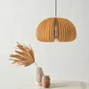 Lumières Lampes Suspendues En Bois Moderne Bois Citrouille Plafonnier Bois LED E27 Titulaire Luminaire Salle À Manger Décoration Éclairage Lustres 0209