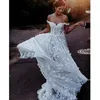 2023 Bohemian Bridal Gowns Off The Shoulder Lace 3D Floral Appliques A Line Beach Wedding Dress Sweep Train Bhoh Wedding Dresses