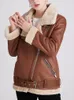 Womens Leather Faux Aigo Winter Coat Thick Fur Sheepskin Coat Female Jacket Casaco Feminino 230209