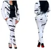 Pantalon deux pièces femme mode femme noir blanc rayé imprimé épaule veste pièce ensemble 230209