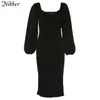 Sukienki swobodne Nibber Sexy Pure V Neck Off Bodycon sukienka dla kobiet w roku klubowym Noc imprezowa Podstawowa elegancka sukienki midi Mujer 230210