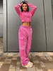 Damesbroek capris weemeek kawaii roze vrachtbroek y2k schattig fluwelen herfst winter lage juridische zweetbroek baggy pocket casual broek vrouwen joggen capris 230209