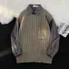 メンズベストセーターベストメンマンノースリーブOネックルーズトレンディオールマッチシックな春の編みポケットツイスト服ソリッドシンプルレトロ230209