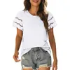 Camisetas femininas Mulheres Lace Camisa de manga curta verão top solto tee casual de cor sólida em branco