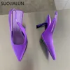 Toe Slingback Suojialun 2022 Nova marca Sapatos de verão pontiagudos de salto alto e raso de sandálias elegantes e elegantes tamanho 41 T230208 236