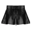 Skirts Womens PU Leather Sexy Mini For Club Bar High Waist Front Zipper Pleated Short Skirt Rave Party Clubwear