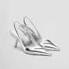 Sapatos formais de salto alto designer de strass sapatos de banquete de luxo sapatos femininos clássico fivela de triângulo decorativo tornozeleira 9CM sapatos de estilete 35-40 com caixa