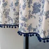 Curtain Rod Pocket Processing Small With Hair Ball Vintage Blue Floral Print Short Door Kitchen Half-curtain For Cabinet