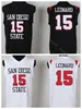 Kawhi Leonard Jersey 15 Kolej Erkekler Basketbol Siyah Beyaz Spor San Diego Eyalet Forma Üniversitesi Spor Hayranları için Nakış Ücretsiz Nakliye