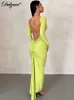 Abiti casual Dulzura Autunno increspato Y2K Vestiti manica lunga Backless O-Collo aderente Abiti longuette per le donne Club Festa di compleanno Elegante 230210