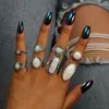 Cluster Rings Vintage Antique Silver Color Opal Stone Sets For Women Men Bohemian Geometric Oval Crystal Joint Ring Jewelry Anillos