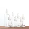 Förvaringsflaskor 5 ml 10 ml 15 ml 30 ml 50 ml tom glas droppflaska med pipetter Essentialoljor Vitt lock