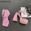 Sandals Suojialun 2023 Zomer Nieuw merk Women Sandaal Fashion High Platform Heel Ladies Elegante Pumps Shoes Smal Band Ladies Gladitor S T230208
