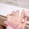 솔리테어 링 섬세한 은색 핑크 지르콘 돌 하트 S 여성 패션 신부 약혼 웨딩 세트 보석 선물 y2302