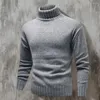 Herentruien mannen Sweater Solid Color Pullover Elastic Basic gemakkelijk te matchen met hoge kraag gebreide lange mouw zachte winter dagelijkse kleding