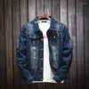 Heren Jackets Jacket Men Blauw jeans jas kleding gat plus size denim lente herfst jonge casual hippie kleren bedroefd