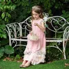 Vestidos de menina rosa hollow a-line Flor Tulle Ruffled Princess Saia