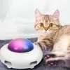 Cat Toys Toy Smart Teaser UFO Pet Turntable Ching Training Toys USB Laddning Byt ut Feather Interactive Auto 230210