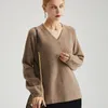 Frauenpullover purer Kaschmir Frauen hohl Herbst und Winter V-Ausschnitt Pullover mit einfachem koreanischen lässigen lockeren Pullover stricken