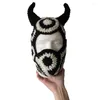 Berets Cute Eye Exposed Ox Horn Mask With Halloween Winter Warmer Knit Hat Cold Skiing Gift For Adult Teenagers