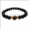 Beaded Strands Beads Men Nce Bracelet Natural Stnoe Lava With Tiger Eye Stone Drop Delivery Jewelry Bracelets Dhvm0