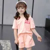 Clothing Sets Big Girls Clothing Sets Summer New Fashion Hooded Top And Shorts 2Pcs Little Princess Suit 4 5 6 7 8 9 10 Years Old Kids Clothes W230210