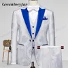 Costumes pour hommes Blazers Gwenhwyfar Tuxedos de mariage de haute qualité Brume Rose Revers Blazer Pantalon Gilet en matériau à motif blanc 230209