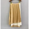 Skirts Women Spring Autumn Elastic Waist Patchwork Color Block Asymmetrical Hem Female All-match Pleated Skirt 2023