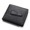 High quality fashion short bifold purse 3d crocodile skin black brown men genuine leather designer wallets208J