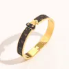 Designer Branded 18K Gold Bangle Bracelets Women Men Bangle Designer Letter Jewelry Faux Leather 18K Gold Plated Stainless steel B349Y