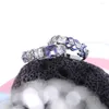 Cluster Rings Stunning Lady 925 White Gold Rectangle Purple Cubic Zirconia Engagement Wedding Band For Women Bridal Fashion Jewelry