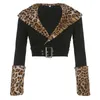 Kvinnors jackor y2k leopard beskuren bandage spänne fjädrar grunge punk kappa kvinnor streetwear vinterjacka