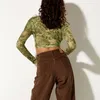 Blusas femininas de verão outono planta blusa estampada feminina gótica y2k botão baixo para baixo o pescoço veja através de tops de roupas de streetwear sexy roupas