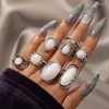 Cluster Rings Vintage Antique Silver Color Opal Stone Sets For Women Men Bohemian Geometric Oval Crystal Joint Ring Jewelry Anillos