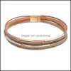 Cadeia de link Mtilayer Magnetic Buckle Leather Banglelet para homens Menas Moda Crystal Open Bracelets Trendy Jewelry Gift D Dhqem