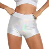 Frauen Shorts 2023 Sommer Frauen Silber Hohe Taille Kurze Hosen Weibliche Mode Laser Hüfte-hebe Fitness Laides Casual Leggings