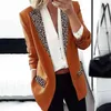 Trajes de mujer Office Lady Blazer Formal Estampado de leopardo Traje de manga larga Abrigo Chaqueta de solapa para uso diario
