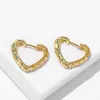 Hoop Earrings ESSFF Gold Color Earring For Women Heart Design Fashion Jewelry Green Rhinestone Friend Gifts Piercing