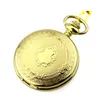 IME Watch Quartz Movement FOB Pocket Watches With Chain Full Hunter Golden Case Graved Floral Pattern 6 Pieces2704