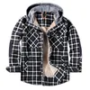 Men's Casual Shirts Winter Casual Plaid Hooded Velvet Thickened Warm Men Shirt Men's Cotton Loose Long Sleeve Shirts 230209